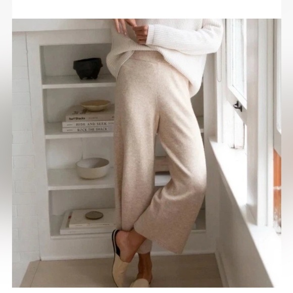 Jenni Kayne Marina Cashmere Blend Culotte Wide Leg Pants in Oatmeal Tan XS - Picture 2 of 11